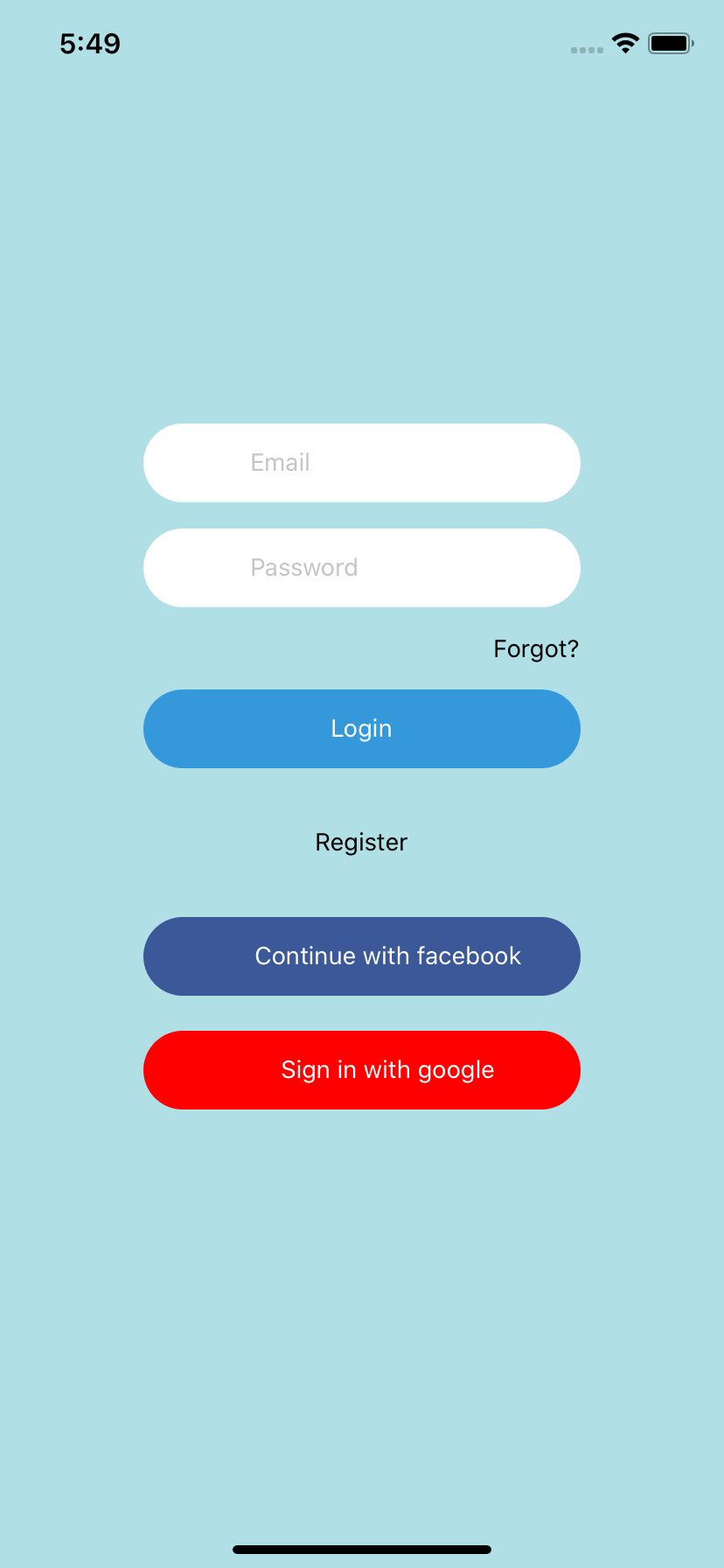 free react native example. Login with social buttons