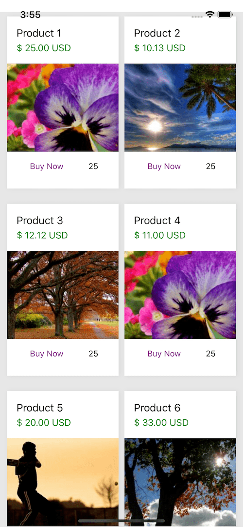 free react native example. product store listing