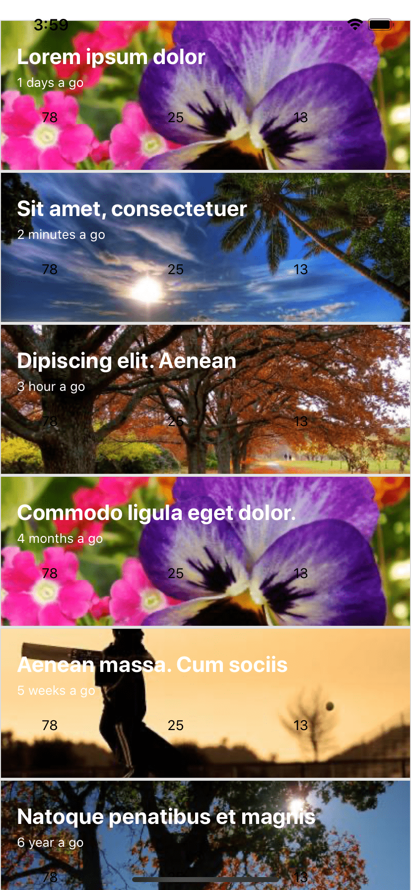 Free react native Cards with overlay template