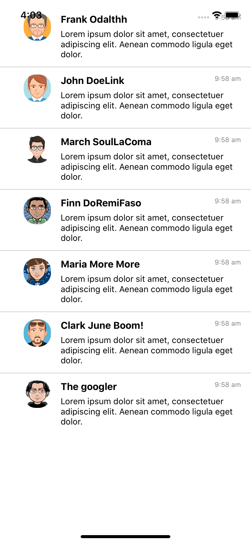 React native template. Comments list ui example