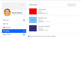 Bootstrap example and template. Wishlist profile