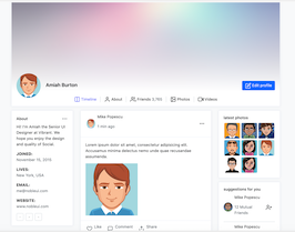Bootstrap example and template. social network user profile example