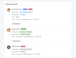 Bootstrap example and template. Booking Requests list