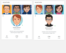 Bootstrap example and template. Social Profile widget with photos