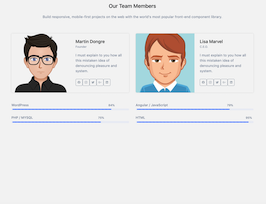 Bootstrap example and template. team members with skill progress