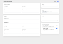 Bootstrap example and template. Create new customer form