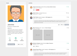 Bootstrap example and template. Profile page with activities