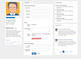 Bootstrap example and template. Profile with overview and edit