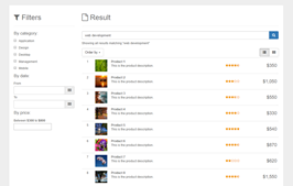 Bootstrap example and template. Filter search result page