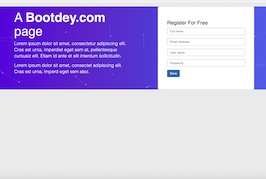 Bootstrap example and template. Register form with particles js