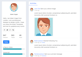 Bootstrap example and template. bs4 beta user profile with activities